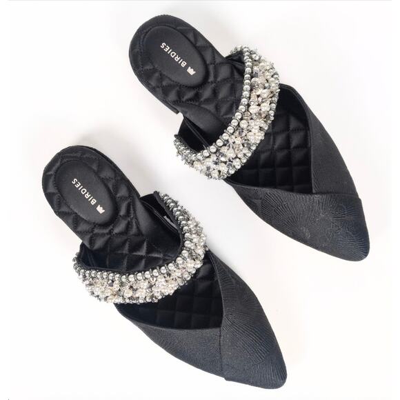 NWT Women's Birdies The Swan Black Satin Jacquard Beaded Cuff size 11 Glam - Picture 6 of 6